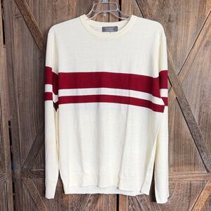 Primark Men's Cream and Red Crewneck Sweater